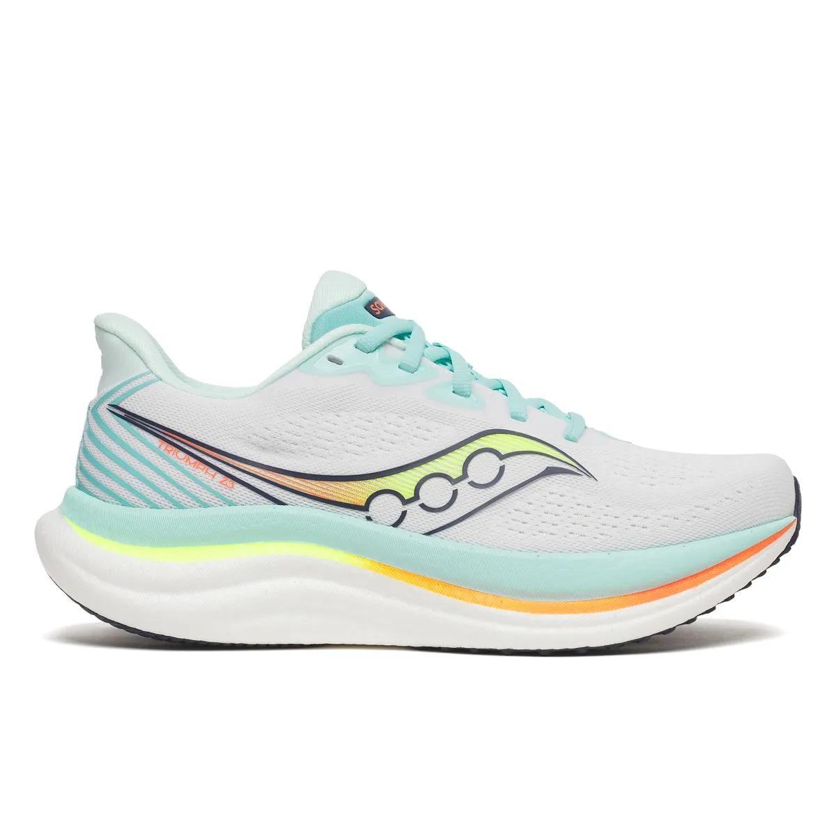 Saucony Triumph 23 Women Regular in White / Aqua running shoe photo 1 | MotionLab