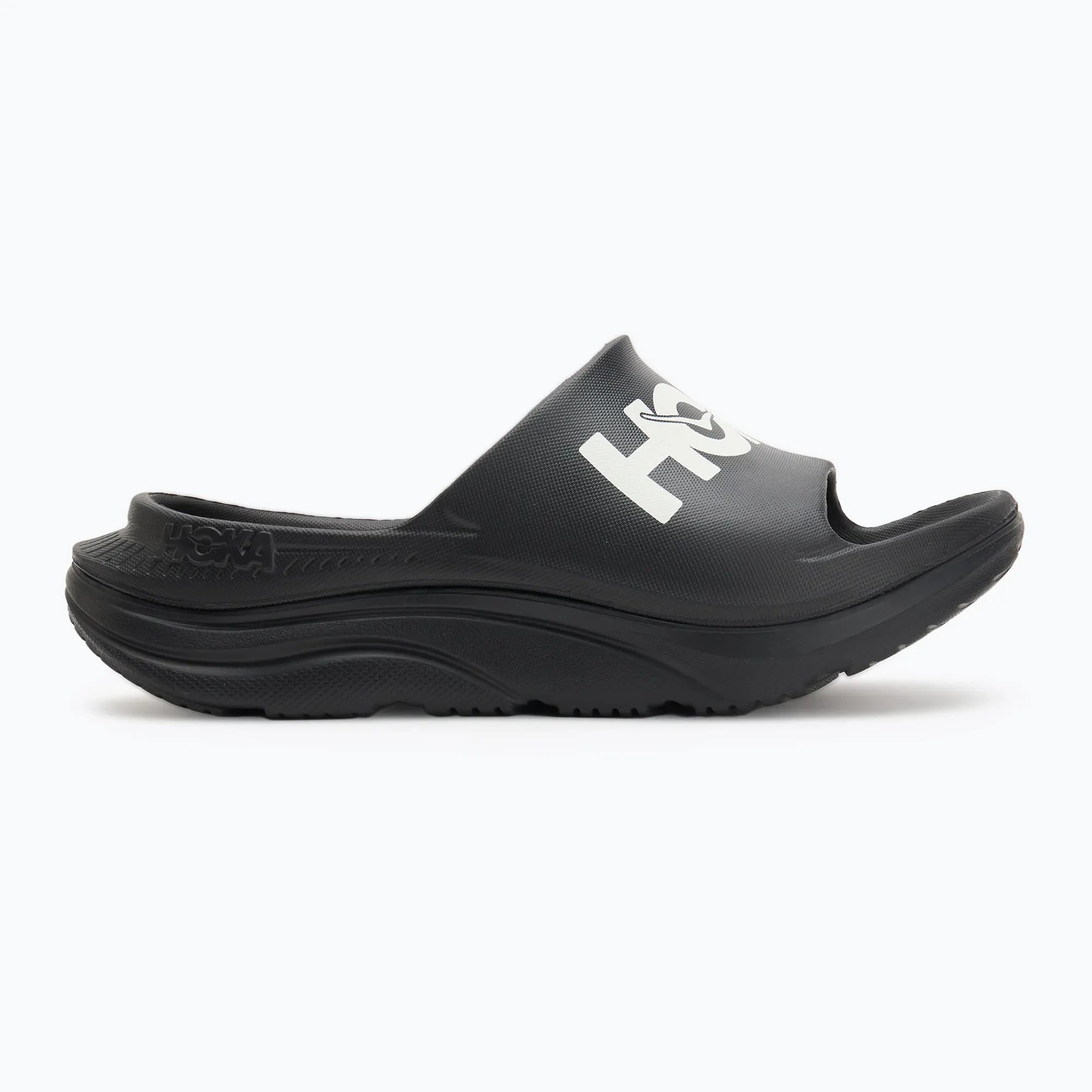 Hoka Ora Athletic Slide Unisex in Black / White running shoe photo 52 | MotionLab