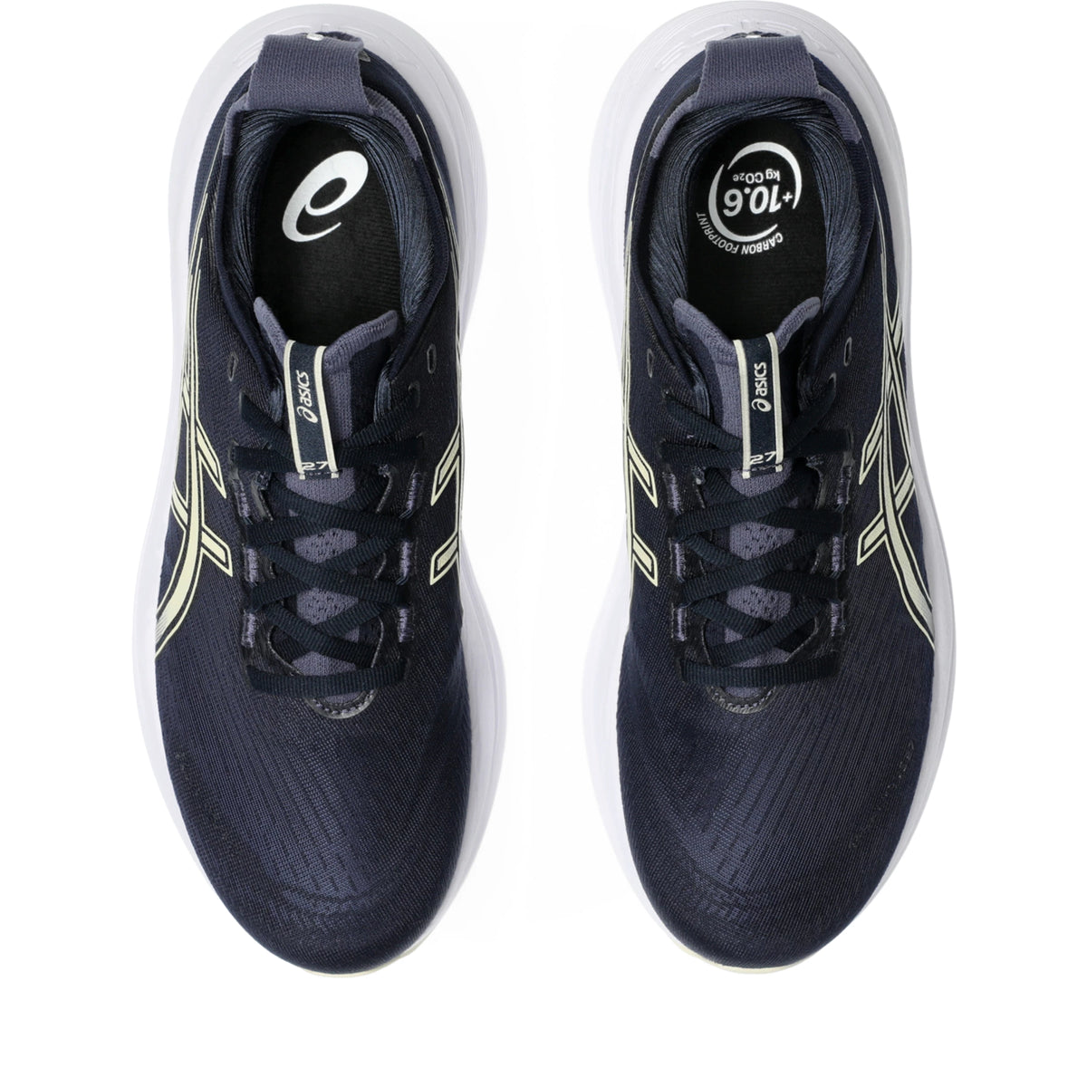ASICS Gel Nimbus 27 Men Regular in Midnight / Vanilla — top view | MotionLab