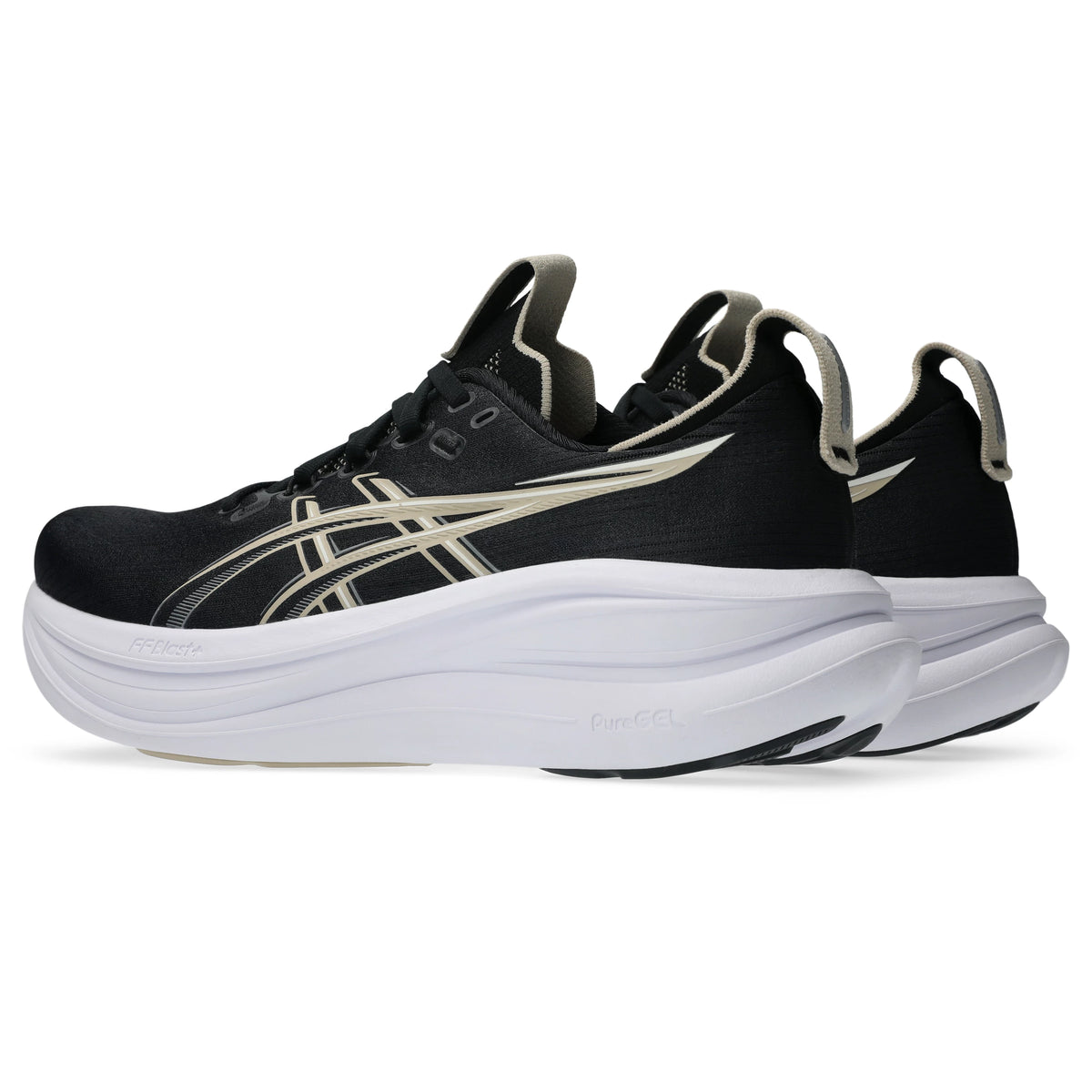 ASICS Gel-Nimbus 28 Men Wide in Black / Feather Grey — opposite front angle view | MotionLab