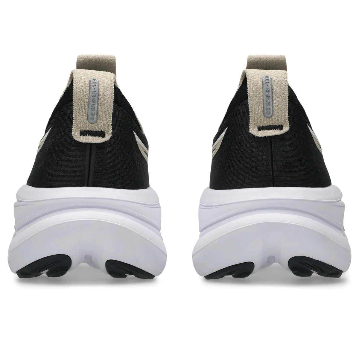 ASICS Gel-Nimbus 28 Men Wide in Black / Feather Grey — back view | MotionLab