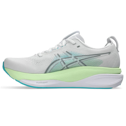 ASICS Gel-Kayano 33 Men Regular in White / Energy Aqua — right side view | MotionLab