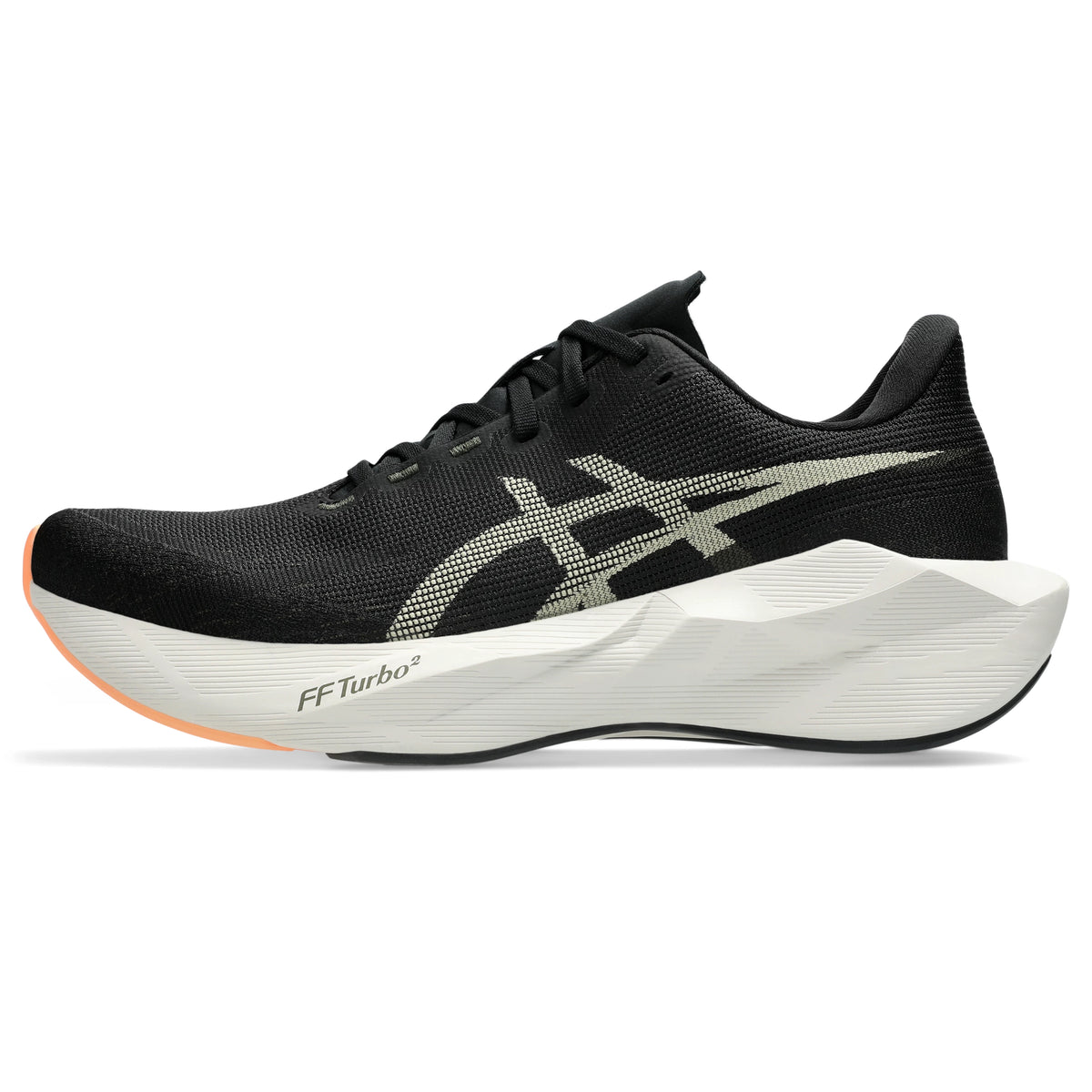 ASICS Novablast 6 Men Regular in Black / Khaki — left side hero view | MotionLab