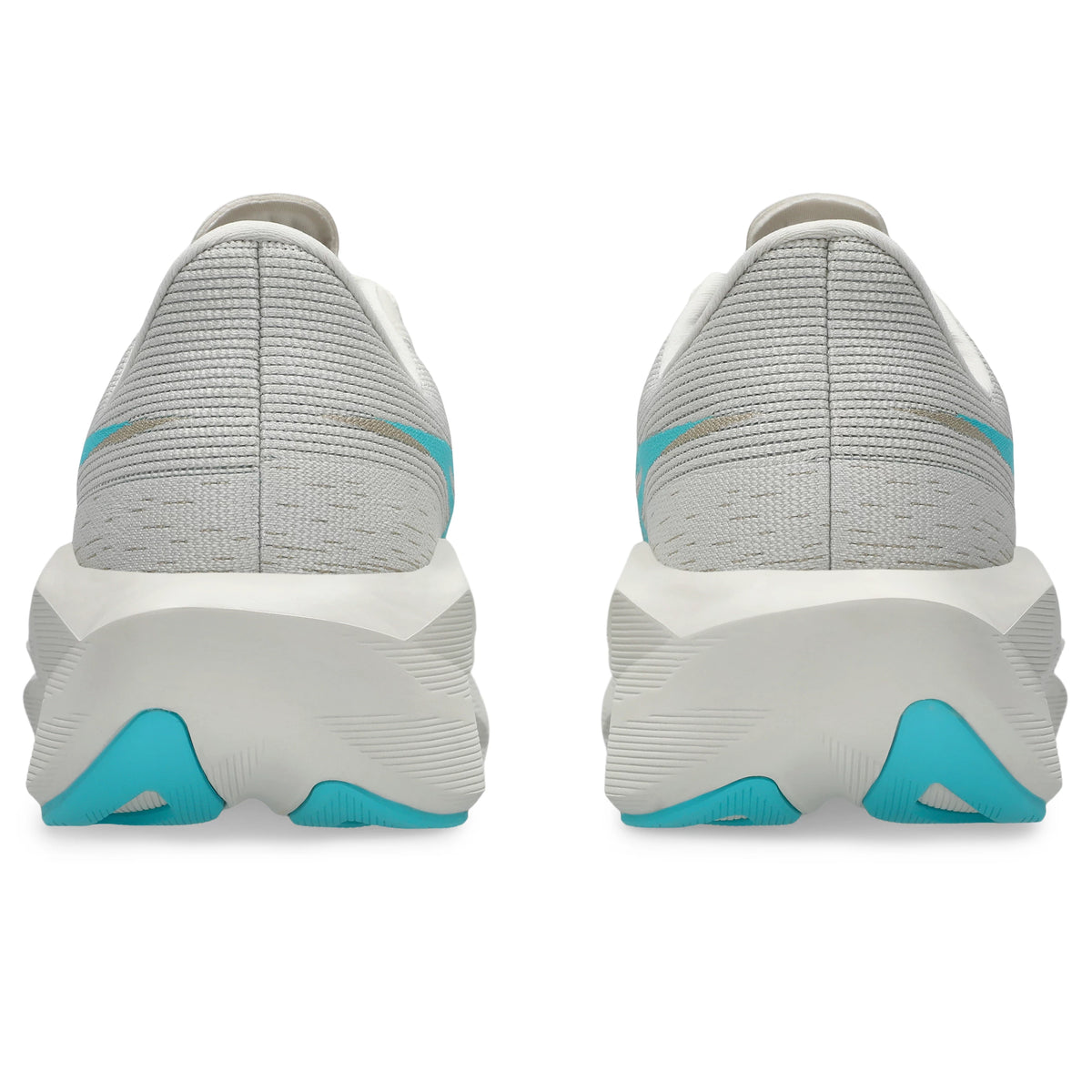 ASICS Novablast 6 Women Regular in Soft Oat / Energy Aqua — back view | MotionLab