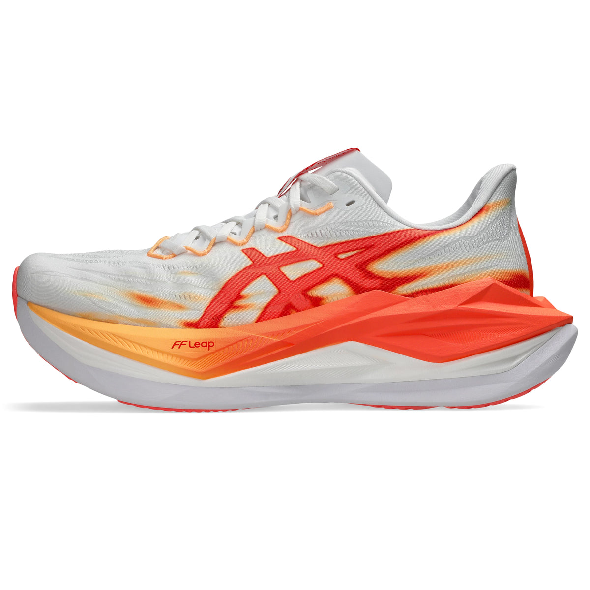 ASICS Superblast 3 Unisex Regular in White / Orange Glow — left side hero view | MotionLab