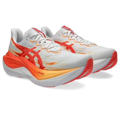 ASICS Superblast 3 Unisex Regular in White / Orange Glow — front angle view | MotionLab