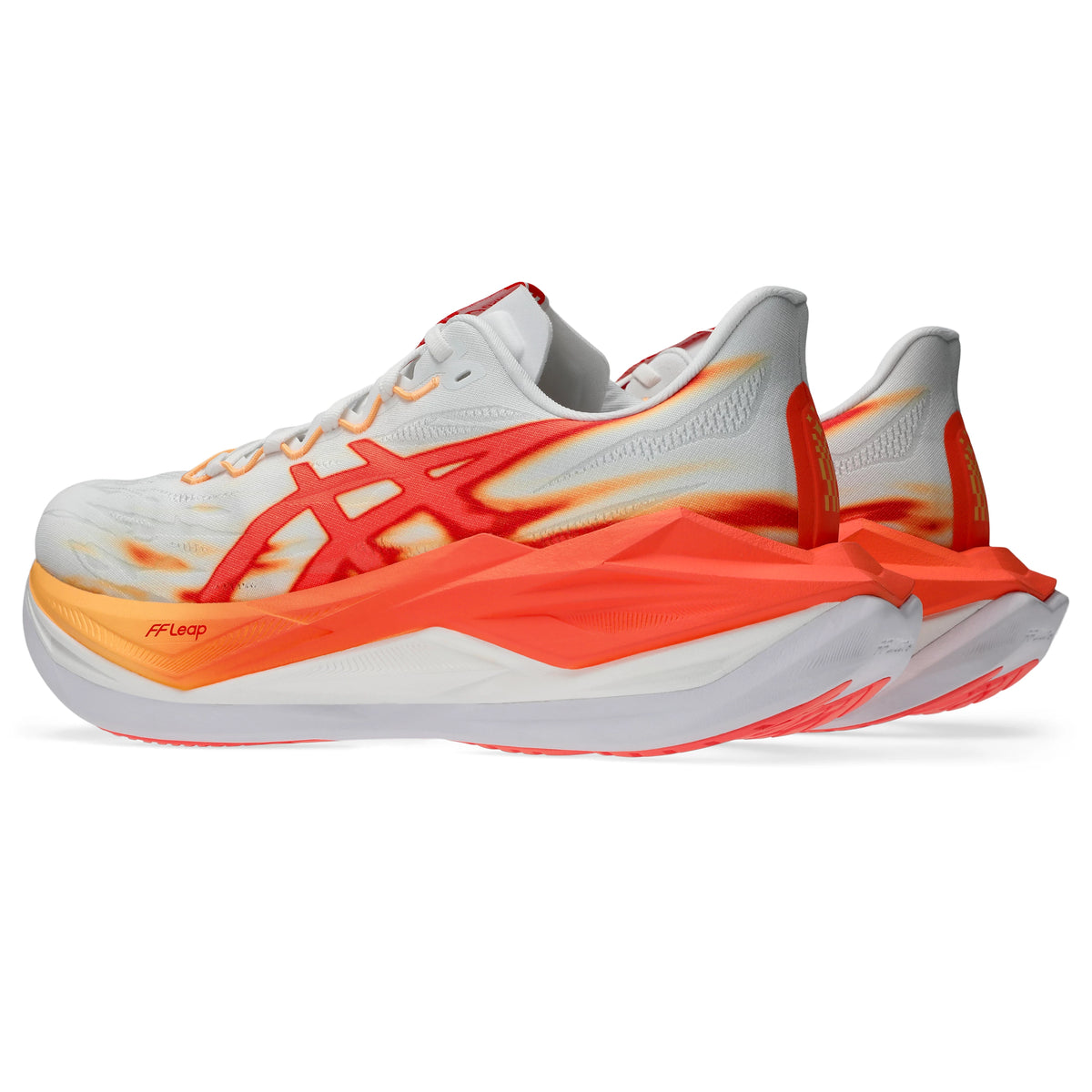 ASICS Superblast 3 Unisex Regular in White / Orange Glow — opposite front angle view | MotionLab