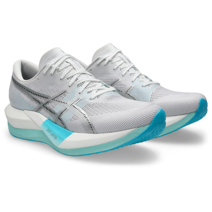 ASICS Magic Speed 5 Unisex Regular in White / Pure Silver — front angle view | MotionLab