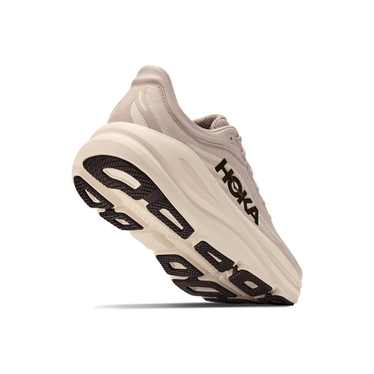 HOKA Bondi 9 Men Regular in River Rock Grey / Alabaster — angle 4 view | MotionLab