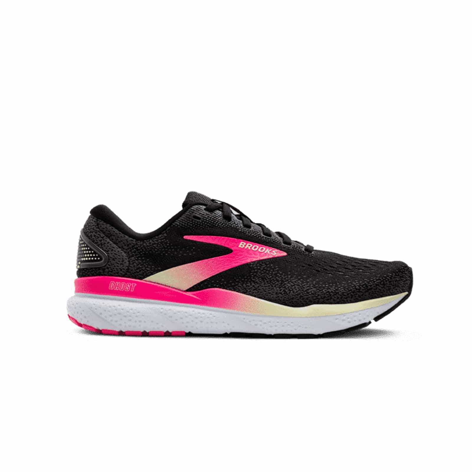 Brooks Ghost 16 Women Black Wide in Black / Pink / Yellow running shoe photo 1 | MotionLab